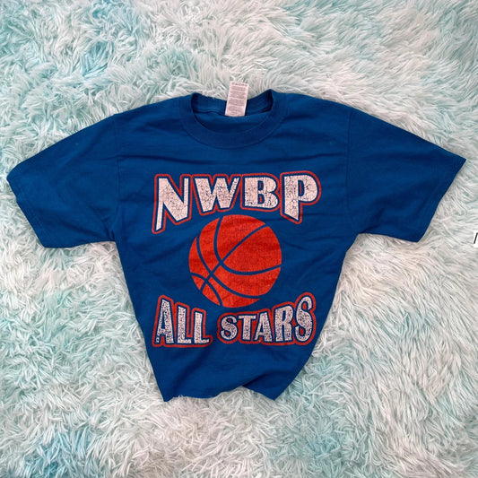Vintage Blue Basketball Cropped Graphic T Shirt - Small