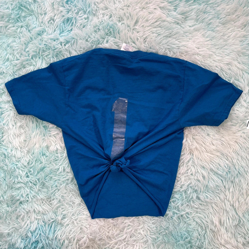 Vintage Blue Basketball Cropped Graphic T Shirt - Small