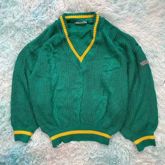 Vintage 90s Rare Adidas Knitted Jumper V Neck - Medium