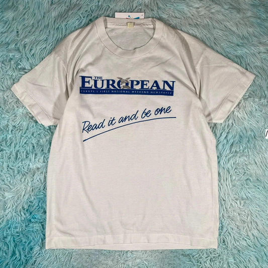 Vintage 80s White The European Graphic T Shirt - Large