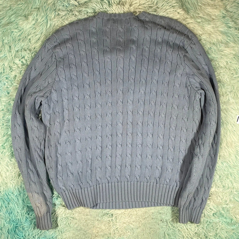 Vintage Baby Blue Polo Ralph Lauren Cable Knit Jumper - XXL