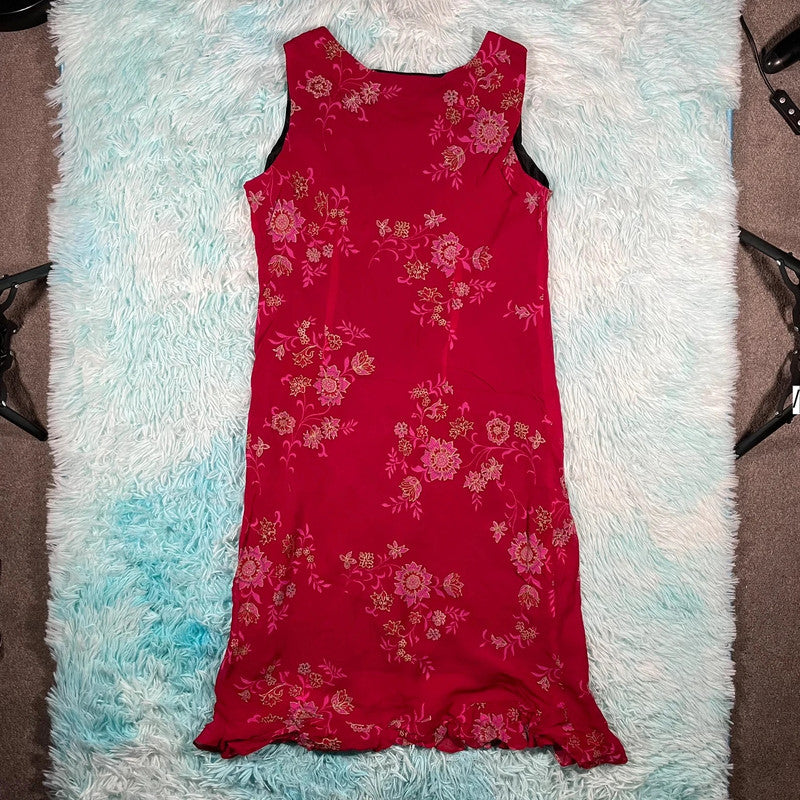 Vintage 90s Pink Floral Rayon Dress - Large