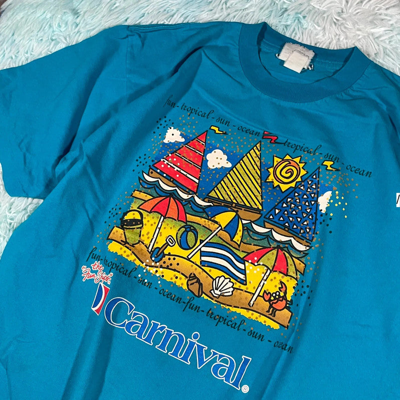 Vintage 90s Blue Beach Graphic T Shirt - XXL