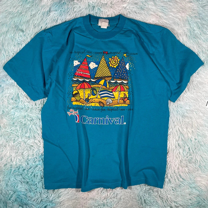 Vintage 90s Blue Beach Graphic T Shirt - XXL