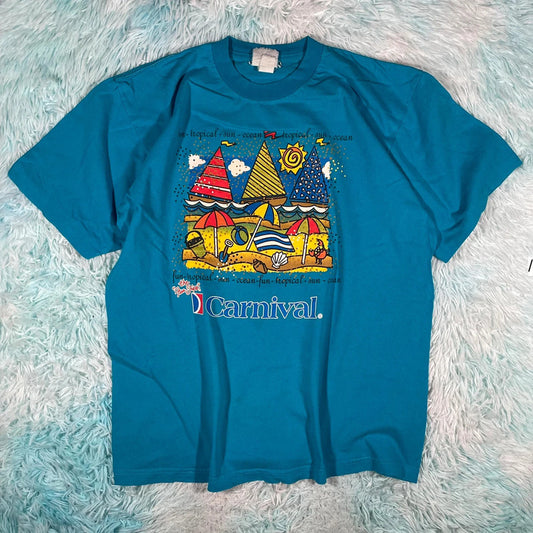 Vintage 90s Blue Beach Graphic T Shirt - XXL