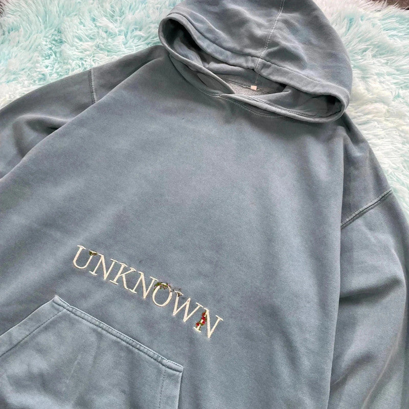 Blue Unknown Embroidered Hoodie Heavyweight - Large