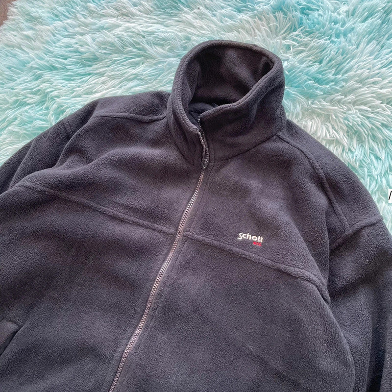 Vintage Black Schott Fleece Jacket - Medium