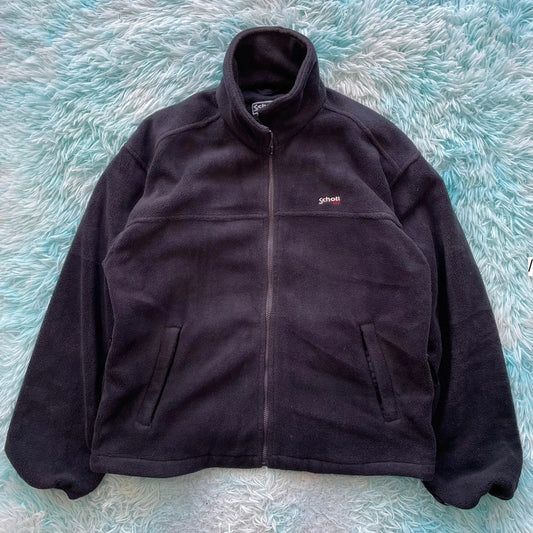 Vintage Black Schott Fleece Jacket - Medium