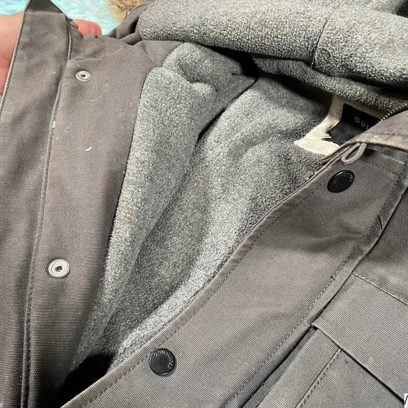 Grey Quiksilver Coat Jacket Fur Hood - medium