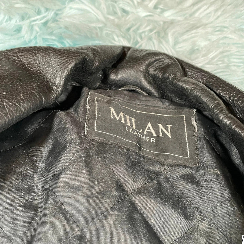 Vintage Black Milan Leather Jacket Button Up - Large