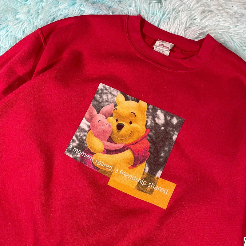 Vintage 90s Red Disney Sweatshirt Winnie the Pooh Graphic - Large
