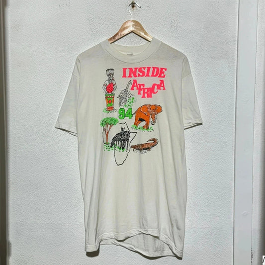 Vintage 1994 White Inside Africa Graphic T Shirt - Small