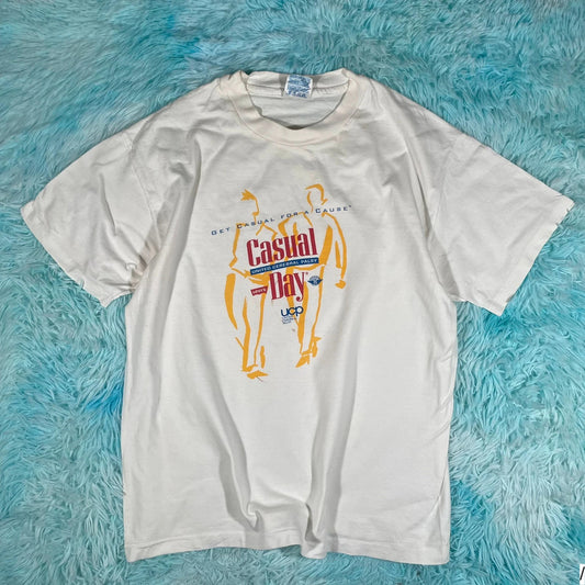 Vintage 90s White Cerebral Palsy Charity Graphic T Shirt - Large