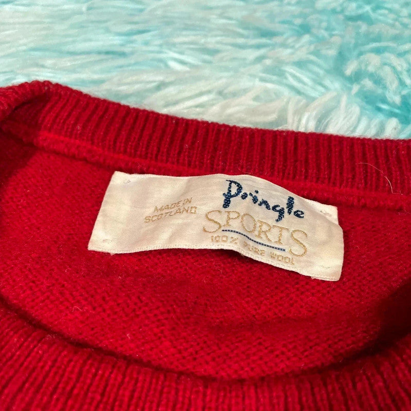 Vintage 90s Red Pringle Golf Tartan Jumper - M