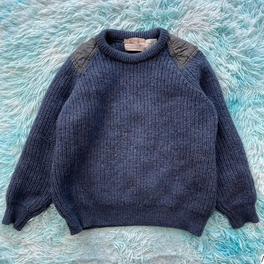 Vintage 90s Navy Arran Knit Jumper - Large