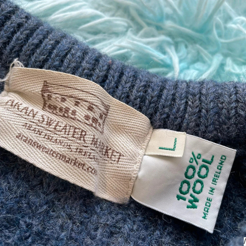 Vintage 90s Navy Arran Knit Jumper - Large