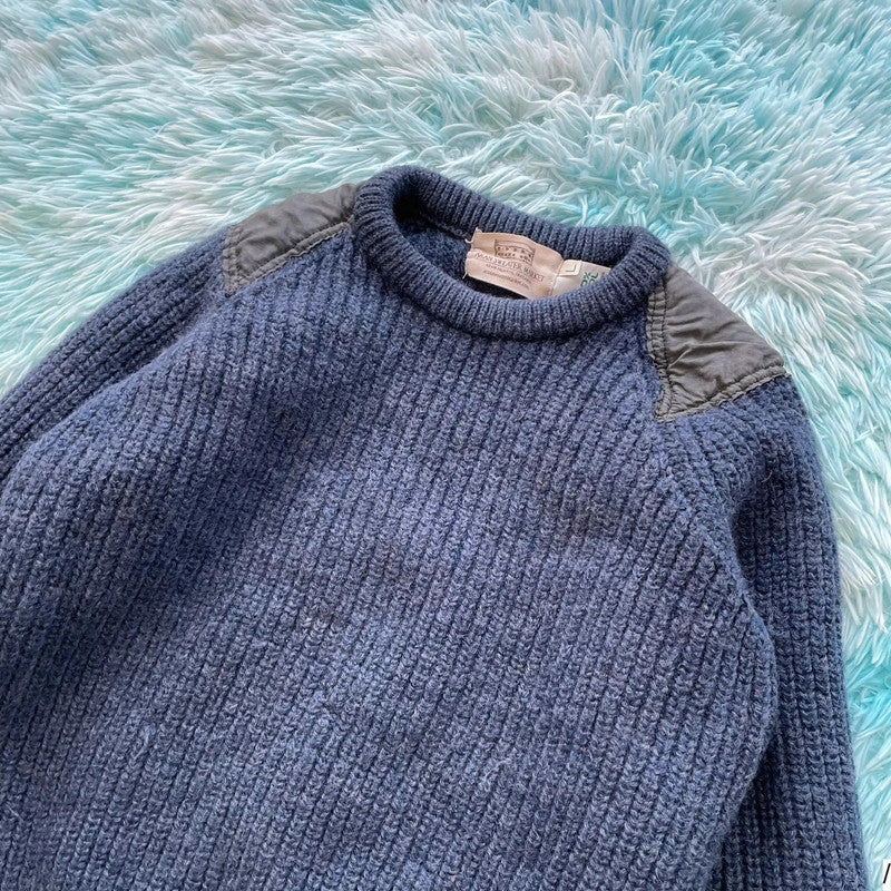 Vintage 90s Navy Arran Knit Jumper - Large