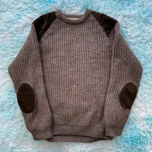 Vintage 90s Khaki Wool Overs Chunky Wool Jumper - XL