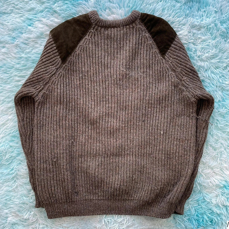 Vintage 90s Khaki Wool Overs Chunky Wool Jumper - XL
