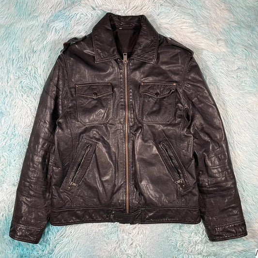 Vintage 90s Black Leather Jacket - Small