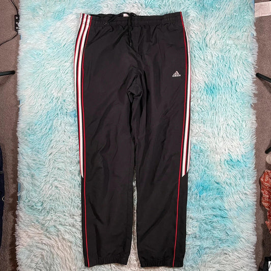 Vintage 00s Black & Red Adidas Tracksuit Bottoms - Medium