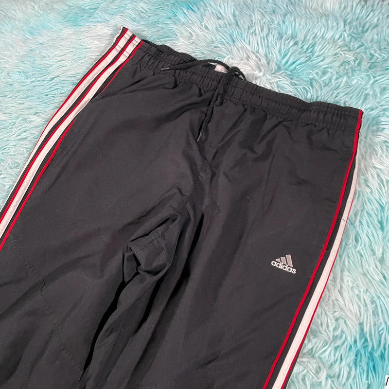 Vintage 00s Black & Red Adidas Tracksuit Bottoms - Medium
