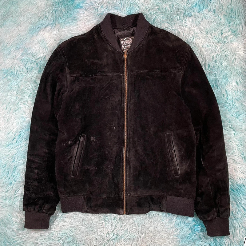 Vintage Suede Leather Bomber Jacket - XL