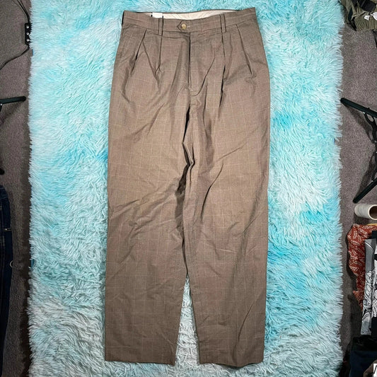 Vintage 90s Beige Tommy Hilfiger Chequered suit Trousers - 34W 32L