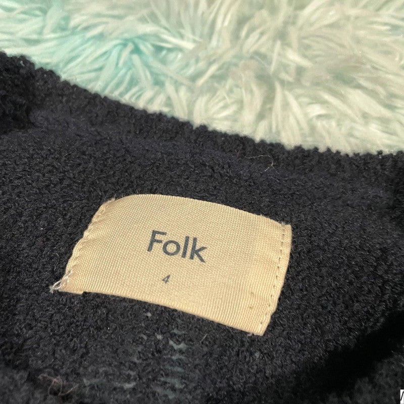 Navy Folk Knitted Jumper - Large