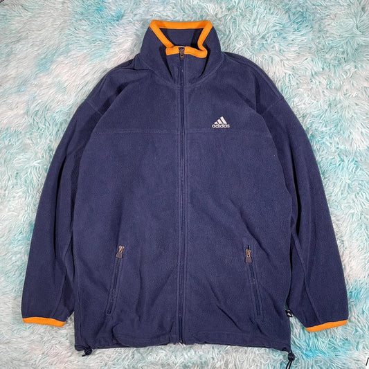 Vintage 90s Navy Adidas Fleece Full Zip - Small