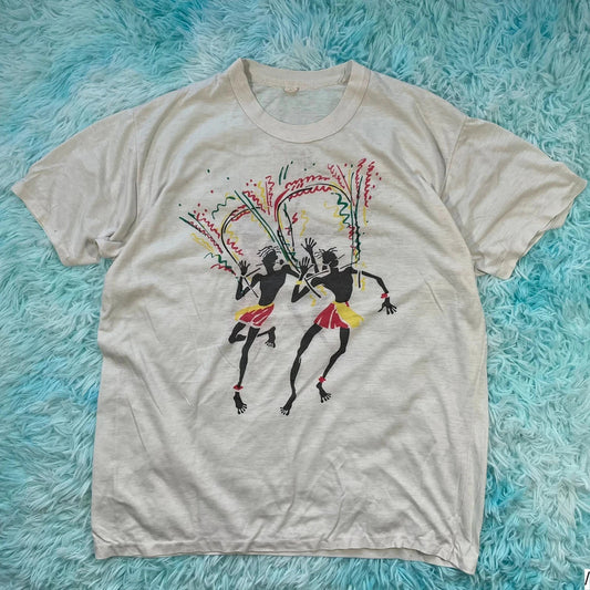 Vintage 80s White Carnival Graphic T Shirt - Medium