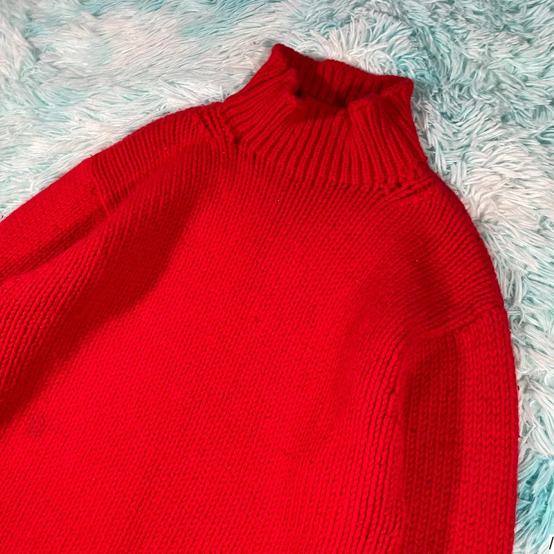 Red A.P.C Wool Knitted Jumper Mock Neck - Small