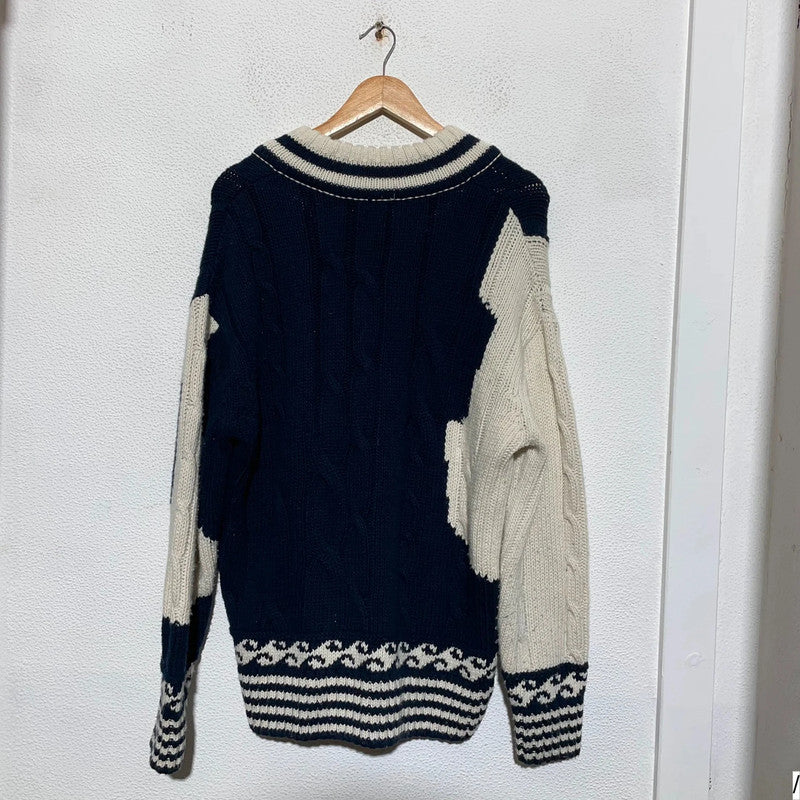 Navy & Cream Gant Heavyweight Knitted Jumper - Medium