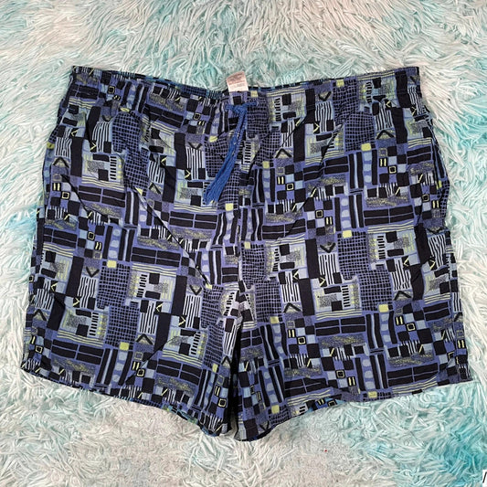 Vintage 90s Blue Funky Pattern Swim Shorts - Large