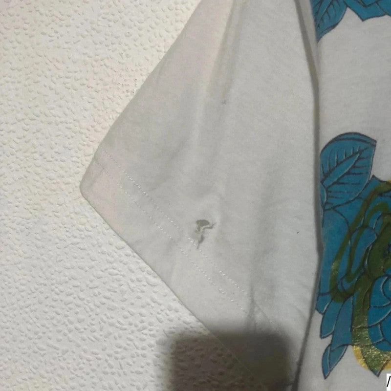 Vintage 00s White & Blue Christian Audiger T Shirt Bedazzled Snake Print - Medium