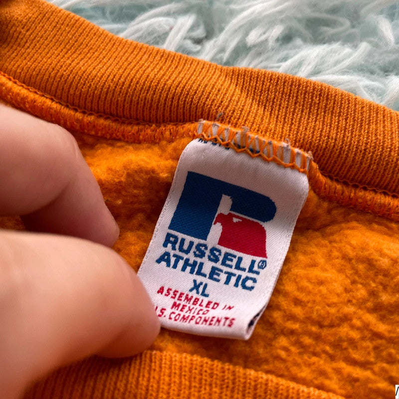 Vintage 90s Orange Russell Athletic Sweatshirt Spellout - XL