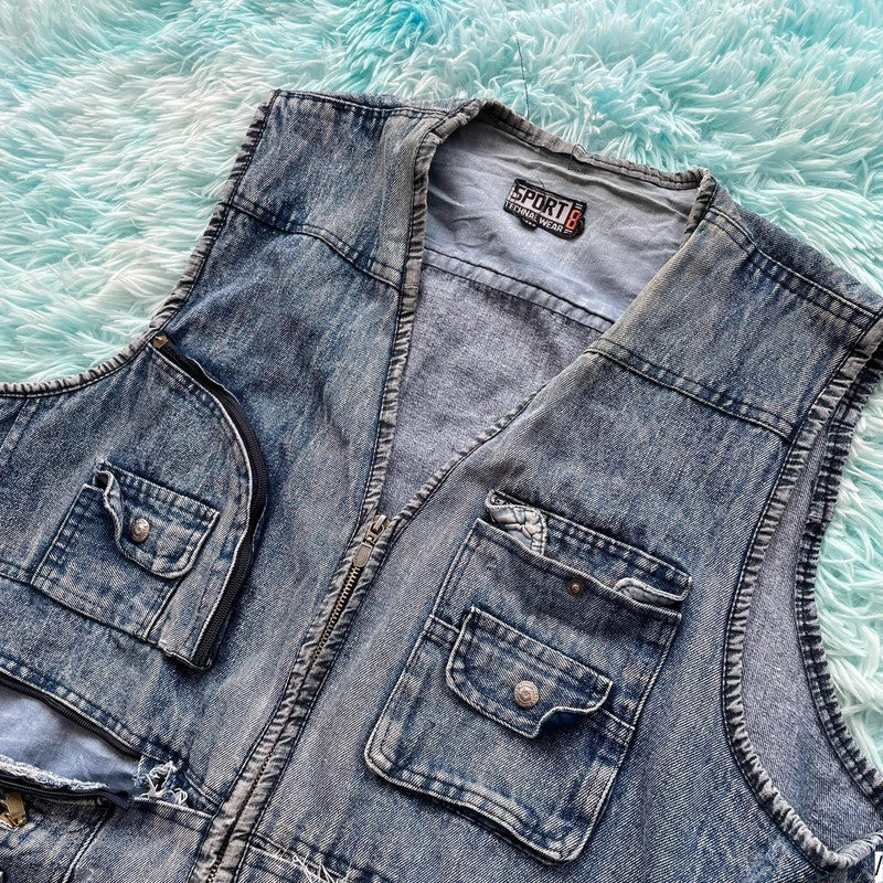 Vintage 90s Denim Vest Jacket - 3XL