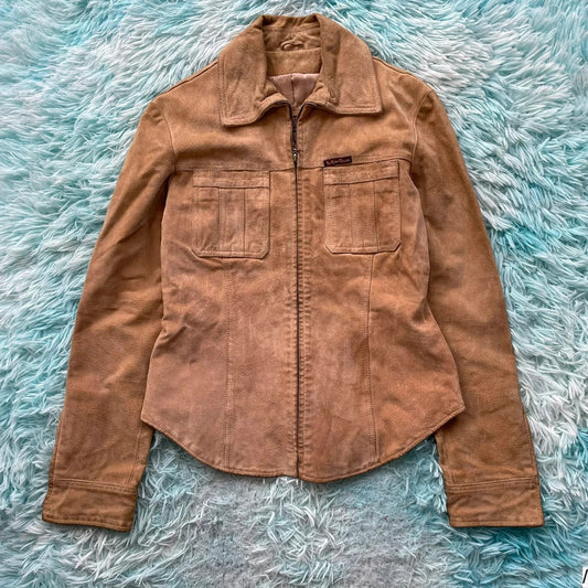 Vintage Beige Marlboro Classics Suede Leather Jacket - Large