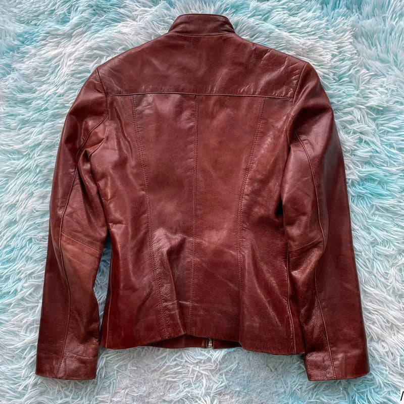Vintage 00s Brown Leather jacket Fitted - Small