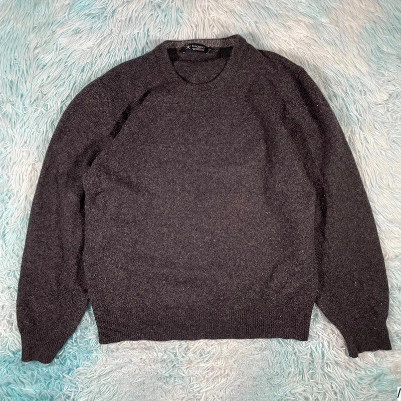 Grey Hackett Lambswool Knitted Jumper - XL