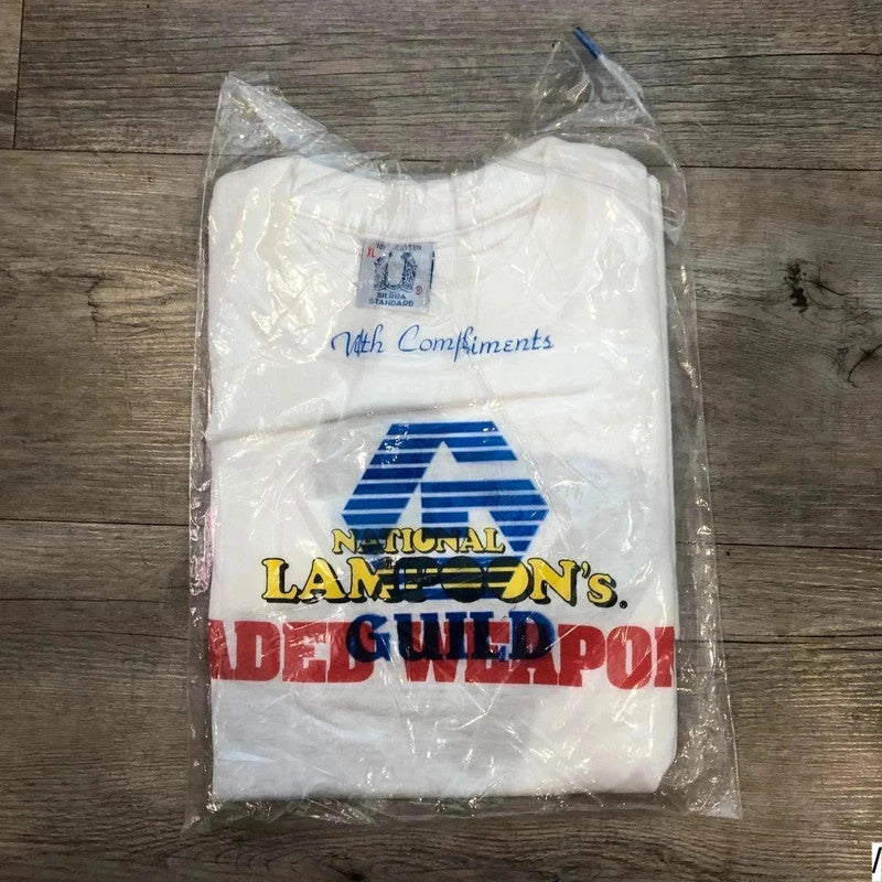 Vintage 90s White National Lampoon's Loaded Weapon Movie Promo T Shirt - XL