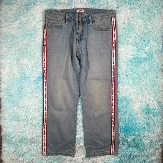 Blue Tommy Jeans Slim Boyfriend Cropped Jeans Taped - 30W 30L