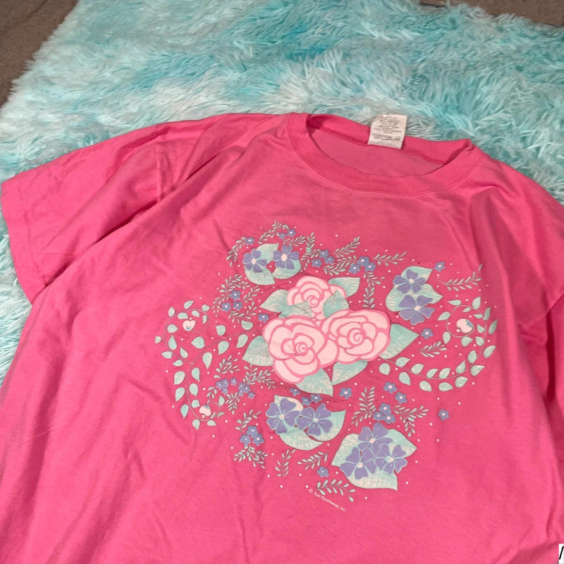 Vintage 80s Pink Floral Graphic T Shirt - Medium