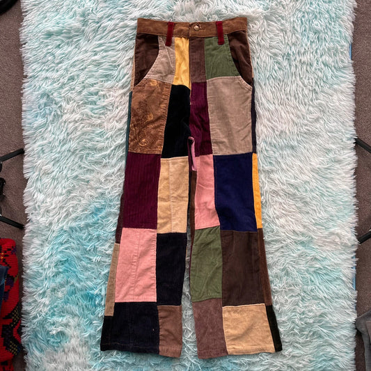 Vintage Patchwork Corduroy Flared Trousers - 24W 30L