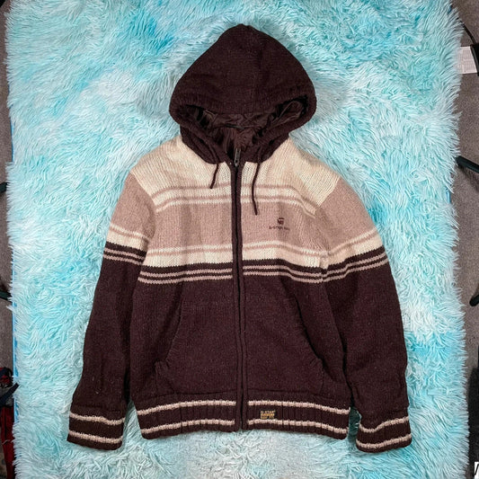 Vintage Brown & Cream G-Star Knitted Jacket - Medium