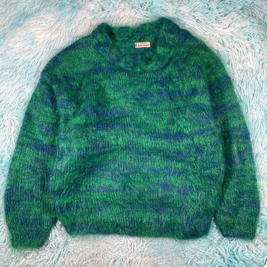 Vintage Green Blue Mohair Knitted Jumper - XL