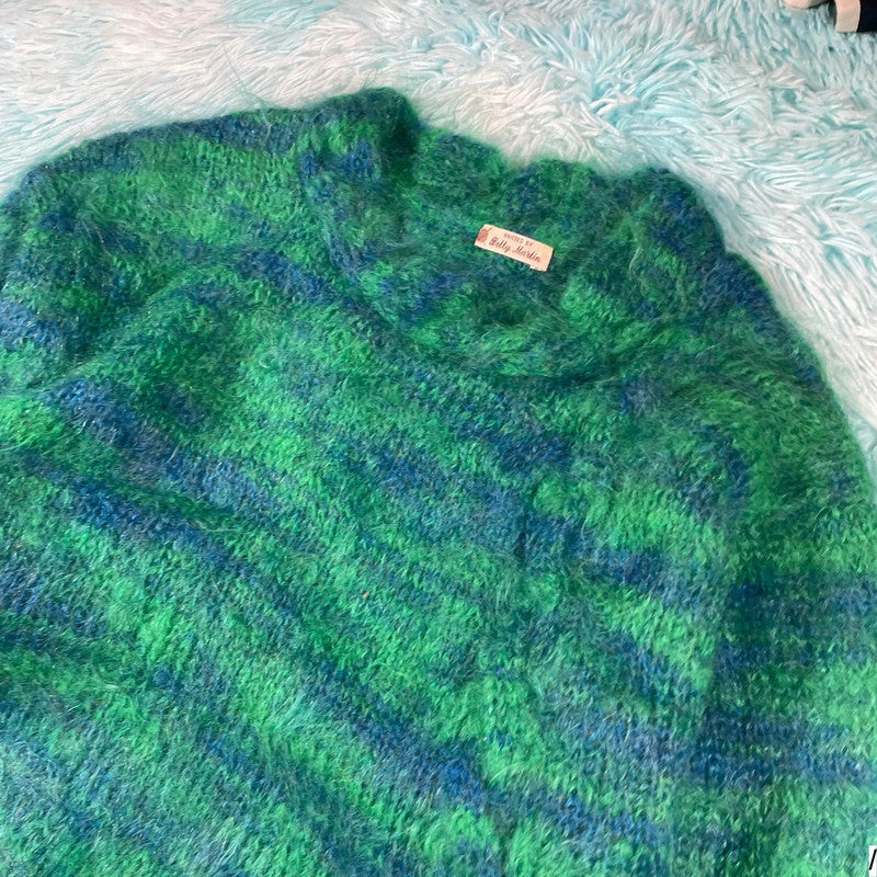 Vintage Green Blue Mohair Knitted Jumper - XL