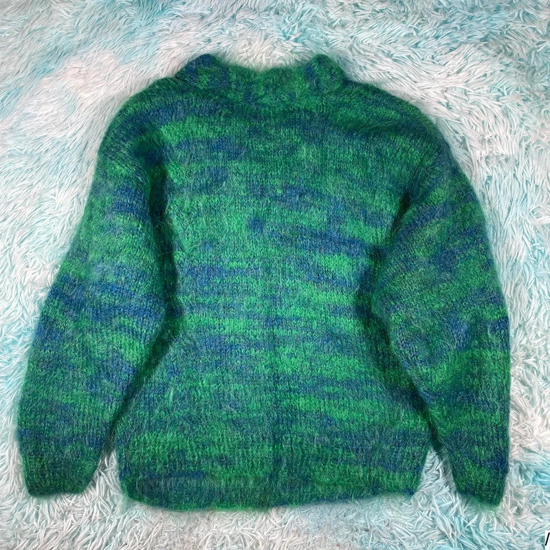 Vintage Green Blue Mohair Knitted Jumper - XL
