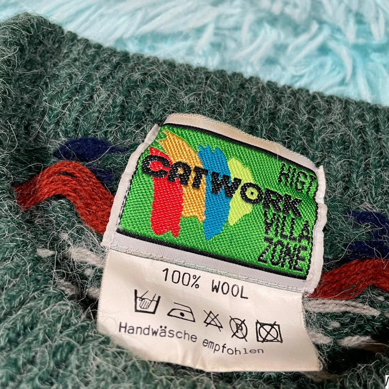 Vintage 90s Green Grunge Patterned Knitted Jumper Wool - Large