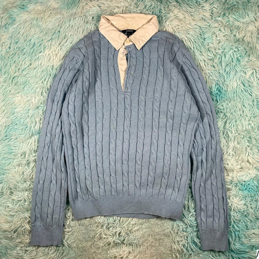 Baby Blue Gant Knitted Collared Jumper - Medium